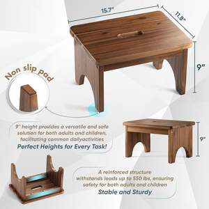 Tabouret en bois d'acacia robuste de 9 '', accessoire d'intérieur pour adultes et enfants, pour chambre à coucher, cuisine, bain et pot - Product Image 2