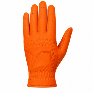 Orange Genuine <b>Leather</b> Golf <b>Glove</b> Right Hand Full Finger Non Slip Breathable Unisex Sports <b>Glove</b> Custom OEM Men Cabretta - Product Image 1
