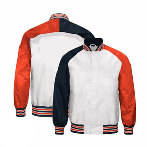 <b>Men's</b> <b>White</b> Red Navy Woolen Varsity <b>Jacket</b> Breathable Winter Stand Collar Covered Button Closure Ribbed Cuffs & Hem Custom Logo - Product Image 3