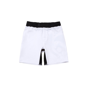 Shorts de boxe blancs pour hommes avec ceinture noire et design fendu, séchage rapide, en polyester, pour arts martiaux - Product Image 1