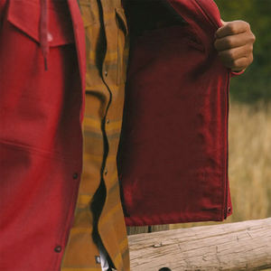 Veste en toile pour homme de haute qualité, couleur rouge, manches longues, poche avant, coupe-vent, respirante, fermeture à boutons pour l'hiver - Product Image 5