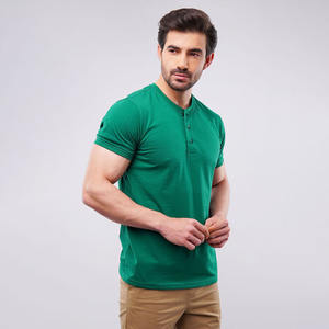 Camiseta Henley de manga corta con cuello redondo para hombre, 100% algodón, corte ajustado, estilo casual, personalizada. - Product Image 3