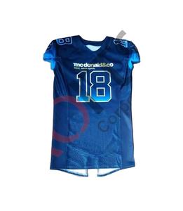 Jersey de Fútbol Americano Azul Personalizado de Alta Calidad con Nombre del Equipo en la Parte Delantera, Antibacteriano, Manga Corta, Tallas Grandes, Unisex, 100% Poliéster - Product Image 1