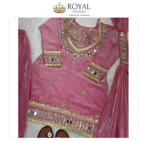 Nueva Colección de Trajes Sharara de Seda Fendi Pura Estilo Bollywood con Bordado de Espejos y Encaje para Bodas en Venta - Product Image 4