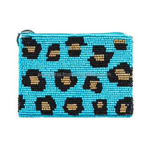 Bolso de mano de lona con estampado de leopardo y cuentas, bordado con cuentas de semillas, con cremallera, de diseñador, para fiesta de noche, monedero de lujo, pieza llamativa - Product Image 1
