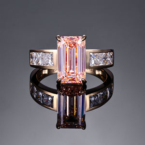 Bague de fiançailles classique pour femme AMBER JEWELS, plaquée or rose, avec pierre naturelle ronde, sertie de griffes, style glamour, bague tendance - Product Image 3