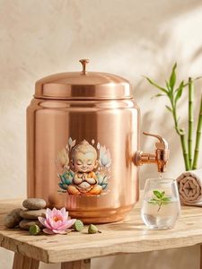 Distributeur d'eau en cuivre avec motif Bouddha, rond, manuel, pour usage domestique - Product Image 2