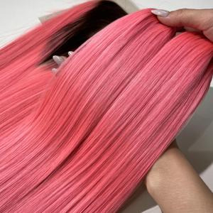 วิกผมตรงแบบกระดูกสองชั้นสำหรับต่อผมมนุษย์แท้เวียดนาม100% สีชมพูออมเบร - Product Image 6