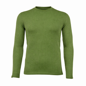 T-shirt de compression à manches longues pour homme, en tissu gaufré thermique vert olive, col rond, séchage rapide, respirant, pour la gym, la mode streetwear. - Product Image 1