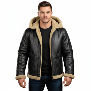 Veste en cuir pour homme de style aviateur en cuir de vachette de haute qualité, avec capuche, moderne, coupe ajustée, veste en cuir personnalisée - Product Image 1