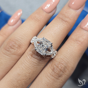 3CT Radiant Lab Grown Diamond <b>Ring</b> IGI Certified <b>Split</b> Twist Pave Band Engagement <b>Ring</b> 10K White Gold - Product Image 5