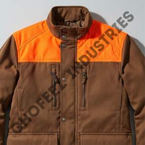 Veste imperméable à capuche de haute qualité pour homme, camouflage vert contrastant orange, pour la chasse, la randonnée en forêt. - Product Image 4