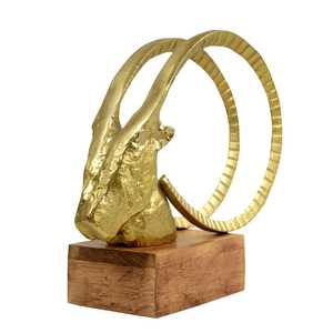 Gold Plated Ram Head Sculpture Handmade Contemporary Animal Figurine Tabletop <b>Decor</b> for Living Room - Product Image 1