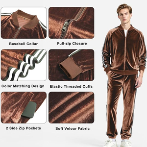 Mens <b>Tracksuit</b> 2 Piece <b>Velour</b> Sweatsuit for Men Casual Full Zip Jogging Suit Jacket Pants Set - Product Image 6