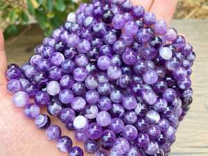 ลูกปัดหินอเมทิสต์ธรรมชาติทรงกลม สีม่วง ขนาด 4 มม. 6 มม. 8 มม. 10 มม. ความยาว 15 นิ้ว สำหรับทำเครื่องประดับ DIY - Product Image 2