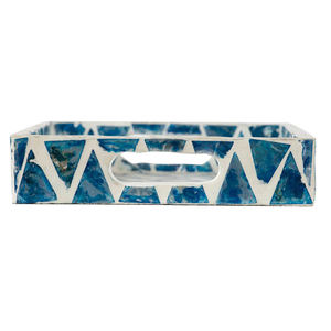 Plateau en nacre, style moderne bleu, mosaïque rectangulaire, plateau de service avec poignées robustes pour la décoration intérieure. - Product Image 2