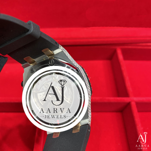 Montre chronographe mécanique analogique avec incrustation de diamants et cristal saphir, boîtier doré, bracelet en caoutchouc de 20 mm, montre de luxe tendance pour plongée - Product Image 3