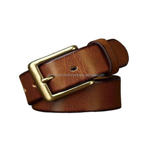New Arrival Top Grain Cowhide Leather casual belt in three vibrant colors and solid antique brass pin buckle <b>jeans</b> belt - Product Image 1