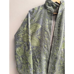 Boho Suzani Quilted <b>Velvet</b> Bomber <b>Jacket</b> with Floral Embroidery Hand Work Wool Lining for Winter <b>Women</b> - Product Image 5