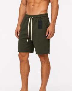 Men's Olive Green Cotton Bermuda Shorts With Drawstring Waist And Front Logo Tag Casual Style Summer Acid Wash Shorts for Men - Product Image 4