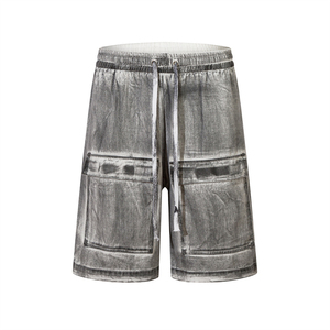 Shorts en jean amples pour hommes, coupe large, style urbain décontracté, délavage rétro, streetwear oversize, respirant, effet whisker, collection 2026, vente chaude - Product Image 1