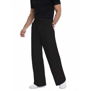 Men's Wide Leg Sweatpants Casual Loose <b>Fit</b> Drawstring Elastic Waist Full Length Solid Black Trousers - Product Image 3