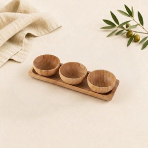 Ensemble de bols à condiments en bois d'acacia de haute qualité personnalisés avec plateau rectangulaire, respectueux de l'environnement, 3 mini plats pour sauces - Product Image 4