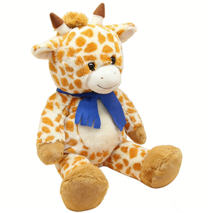 Customized Fluffy Spotted Sitting <b>Giraffe</b> <b>Plush</b> Toy, Cute Smiling Safari Stuffed Animal with Blue Fringed Scarf, Soft Cuddly - Product Image 3