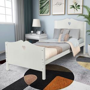 Letto a piattaforma singolo bianco con supporto a doghe in legno e testiera e pediera per bambini - Product Image 2