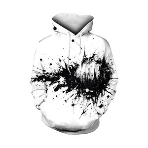 Sudadera con Capucha Blanca para Hombre, Diseño de Salpicaduras de Tinta Negra, Estampado Urbano, Corte Regular, Informal, para Otoño, 100% Algodón Tejido, Transpirable - Product Image 1