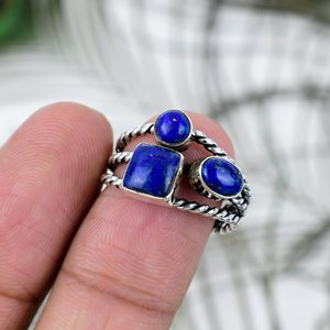 Anillo de Lapislázuli en Plata de Ley 925, Hecho a Mano, Estilo Boho, Joyería de Promesa Unisex, Gema Natural en Forma de Cojín, para Fiesta - Product Image 1