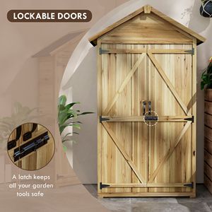 Casetta da Giardino in Legno Facile da Montare con Porte Chiudibili a Chiave e Ripiani, Tetto Impermeabile per Uso Esterno - Product Image 6