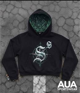Sudadera con Capucha Negra para Hombre AUA SPORTSWEAR, Estampado por Sublimación, Bolsillo Delantero, Corte Regular, Ropa Urbana de Otoño - Product Image 1