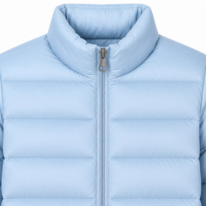 <b>Men's</b> Light Blue Down Puffer <b>Jacket</b> Stand Collar Zipper Closure Casual Winter Windproof Regular Fit Thin Quilted Coat - Product Image 3