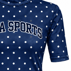 <b>Navy</b> Blue Polka Dot <b>Women</b> Mock Neck Short Sleeve T Shirt Slim Fit Stretch Printed Casual <b>Top</b> Fashion Summer Clothing Wholesale C - Product Image 5