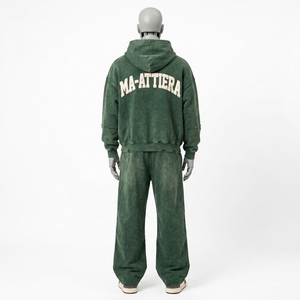 Conjunto de chándal de dos piezas para hombre, con sudadera con capucha y cremallera, y pantalones deportivos de pierna ancha, estilo streetwear. - Product Image 4