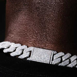 Collier chaîne cubaine en argent sterling 925, largeur 15 mm, serti de diamants sur 3 rangs, style hip-hop, bijoux fins - Product Image 3