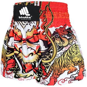 Shorts de Muay Thai unisexes de qualité supérieure, imprimés en sérigraphie, respirants, 100% polyester, avec motif Dragon Tigre, logo personnalisé pour le kickboxing - Product Image 4