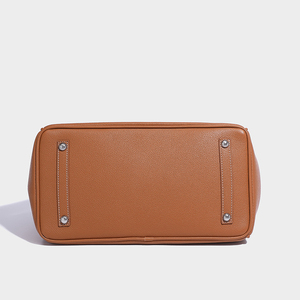 Sac fourre-tout de travail en cuir véritable marron, couleur unie, style minimaliste, fermeture à rabat, pour usage quotidien - Product Image 3