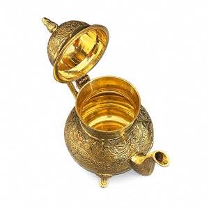 Hand Engraved Pure Brass Tea Kettle <b>Floral</b> Etched <b>Teapot</b> Golden Finish Decorative Serving Pot Traditional Metal Tea Ware - Product Image 2