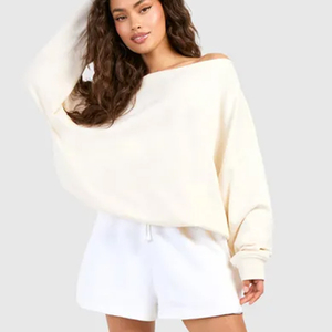 Women Fashion <b>Off</b> <b>Shoulder</b> Sweat Shirt Oversized Soft Fleece Pullover Long Sleeve Casual Warm Top Plain Custom Clothing - Product Image 1