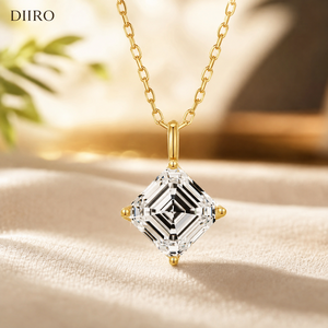 Pendentif en moissanite, argent sterling 925, coupe Asscher, chaîne de fiançailles, plaqué or, pour femme, à porter au quotidien - Product Image 1