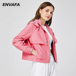 Trench-coats personnalisés avec logo, veste courte à capuche pour femmes, veste légère tendance, trench-coat décontracté pour femmes - Product Image 6