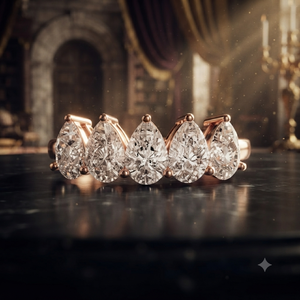 Rose Gold Five Stone Pear Cut <b>Ring</b> Elegant <b>Crown</b> Style Anniversary Band for Women Luxury Bridal Fine Jewelry - Product Image 1