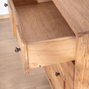 Cómoda de cuatro cajones Vandana Royal Aura con frentes con efecto de tablero de ajedrez en madera de acacia, diseño tipo rompecabezas, patas metálicas retro - Product Image 5