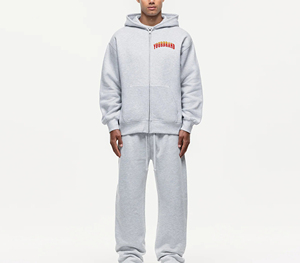 Men's Gray Hooded Sweatshirt <b>Set</b> Embroidered Letter Logo Casual Autumn Wear - Product Image 4