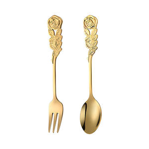 Juego de Cuchara y Tenedor de Acero Inoxidable con Diseño de Rosa, Cubiertos Creativos para Té, Postre, Café, Fruta, Recuerdo - Product Image 3