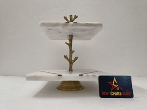 Natural White Marble Metal <b>Cake</b> Stand 2 Tier Square Handmade Stone Dessert Display Rack Cup <b>cake</b> <b>Server</b> for Birthday Party Use - Product Image 2