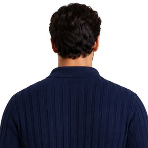 Pull polo en tricot côtelé bleu marine à manches longues, col boutonné, décontracté, doux, chaud, hiver, homme, logo personnalisé, mode haut de gamme - Product Image 3