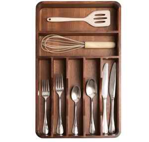 Wooden Kitchen Utensil Holder Countertop Organizer Cutlery Storage Box Spoon Fork Knife Holder Kitchen <b>Tool</b> <b>Caddy</b> - Product Image 4